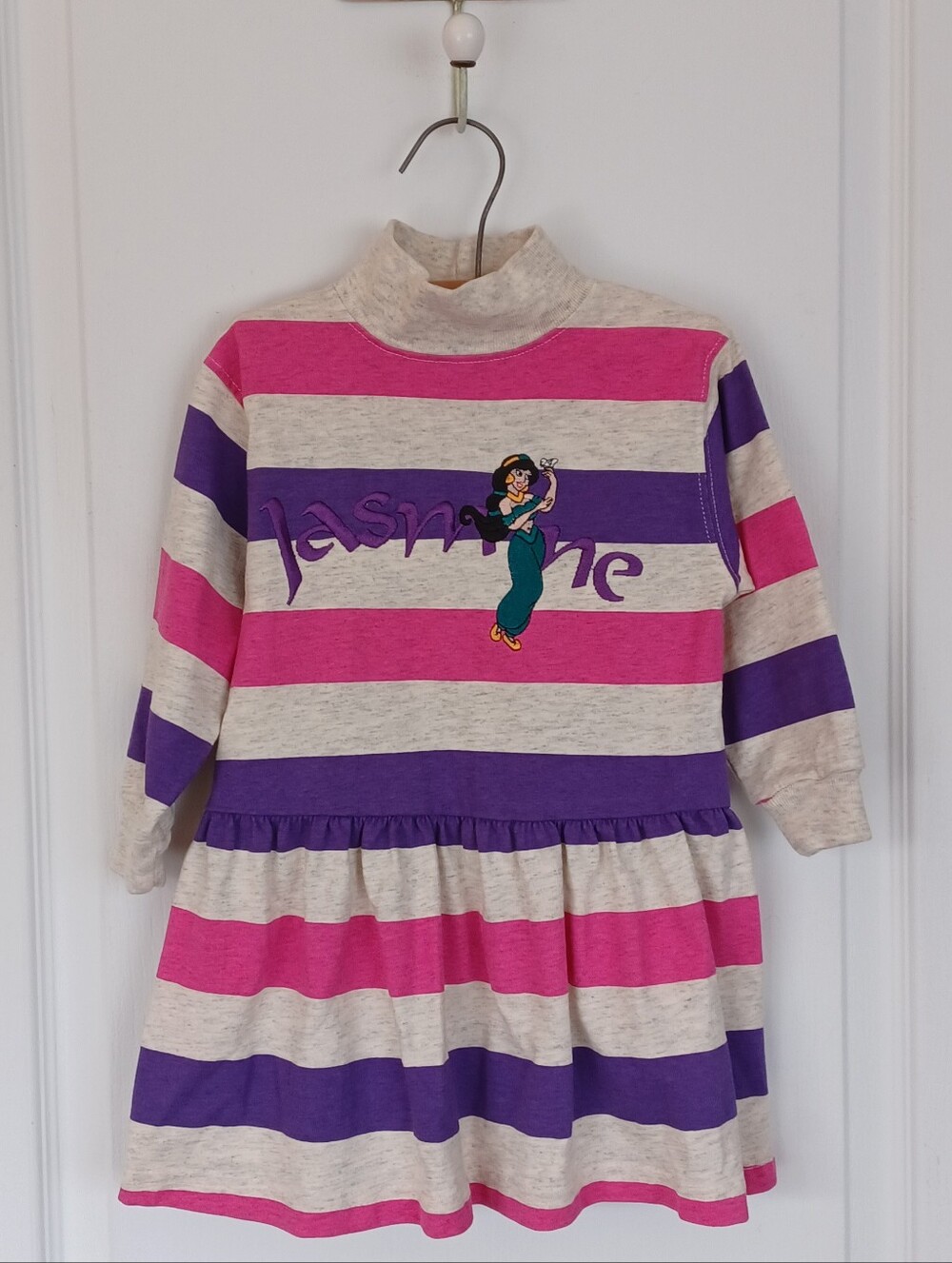 NWOT RARE VINTAGE DISNEY KIDS EMBROIDERED JASMINE STRIPED DRESS 2/3 MADE IN USA